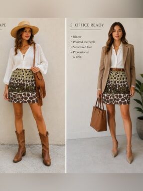 Patterned Mini Skirt in Olive & Brown